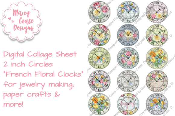 2 Inch Circles: French Floral Clocks Collage