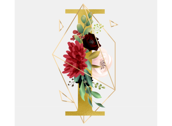 Alphabet I Floral Wreath Golden Foil Design Guide