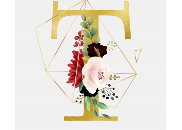 Elevating Visual Identity with the Alphabet T Floral Wreath Golden Foil Illustration