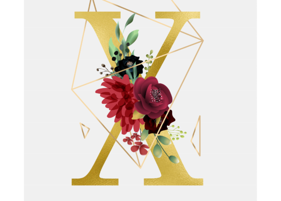 Elevating Visual Identity with the Alphabet X Floral Wreath Golden Foil Illustration
