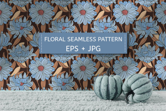Floral Pattern: Blue Chrysanthemums for Autumn Design Projects